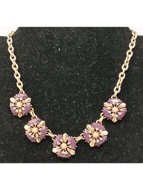 J.Crew Purple & Gold Dandelion Floral Statement Necklace Rhinestones Adj #J10-DB
